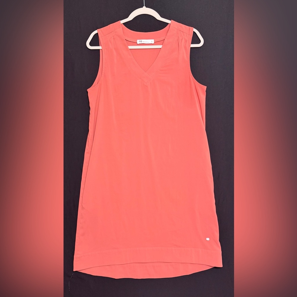 Fig Coral orange Dress with Logo Detail pockets sleeveless